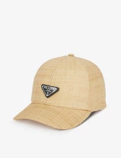 PRADA Logo-plaque Raffia Cap For Womens Naturale & Nero