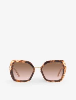 PRADA PR 53YS Tortoiseshell-print Square-frame Metal Sunglasses For Womens Brown