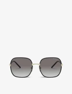 PRADA PR 67XS 58 Rectangle-frame Metal Sunglasses For Womens Black