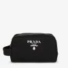 PRADA Triangle-plaque Logo-embroidered Recycled-nylon Wash Bag For Mens Nero
