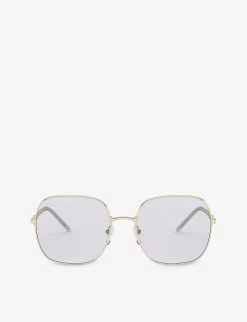 PRADA PR 67XS 58 Rectangle-frame Gold-tone Metal Sunglasses For Womens
