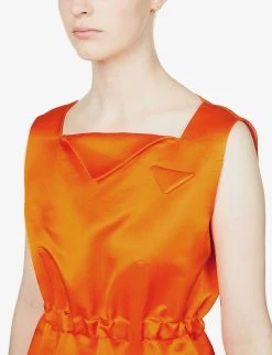 PRADA Sleeveless Square-neck Silk-satin Midi Dress For Womens Arancio -Deals PRADA Store unnamed file 14