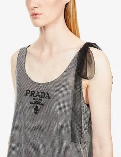 PRADA Logo-branded Glass, Metal And Silk Mini Dress For Womens Argento -Deals PRADA Store unnamed file 141