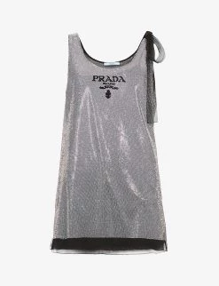PRADA Logo-branded Glass, Metal And Silk Mini Dress For Womens Argento -Deals PRADA Store unnamed file 142