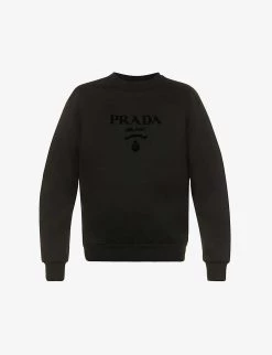 PRADA Logo-embossed Relaxed-fit Cotton-jersey Sweatshirt For Mens Nero