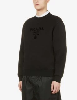 PRADA Logo-embossed Relaxed-fit Cotton-jersey Sweatshirt For Mens Nero -Deals PRADA Store unnamed file 161