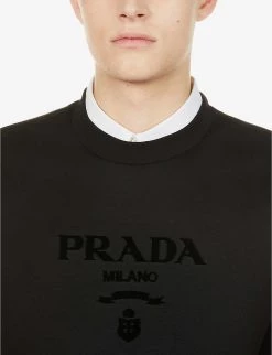 PRADA Logo-embossed Relaxed-fit Cotton-jersey Sweatshirt For Mens Nero -Deals PRADA Store unnamed file 163