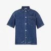PRADA Brand-plaque Boxy-fit Denim Shirt For Mens Bleu -Deals PRADA Store unnamed file 215