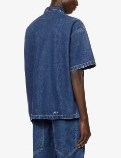 PRADA Brand-plaque Boxy-fit Denim Shirt For Mens Bleu -Deals PRADA Store unnamed file 218