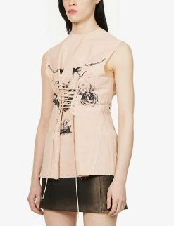 PRADA Graphic-print Lace-up Linen And Cotton-blend Top For Womens Opale -Deals PRADA Store unnamed file 22