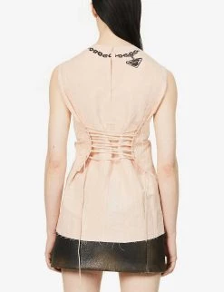 PRADA Graphic-print Lace-up Linen And Cotton-blend Top For Womens Opale -Deals PRADA Store unnamed file 23