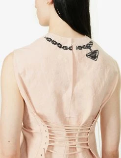 PRADA Graphic-print Lace-up Linen And Cotton-blend Top For Womens Opale -Deals PRADA Store unnamed file 24