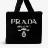 PRADA Branded Shearling Tote Bag For Womens Nero+bianco