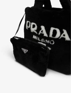 PRADA Branded Shearling Tote Bag For Womens Nero+bianco -Deals PRADA Store unnamed file 254