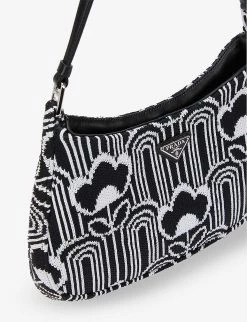PRADA Cleo Patterned Jacquard Shoulder Bag For Womens Nero+bordeaux -Deals PRADA Store unnamed file 266