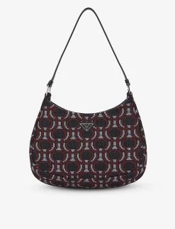 PRADA Cleo Patterned Jacquard Shoulder Bag For Womens Nero+bordeaux -Deals PRADA Store unnamed file 268