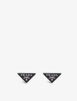 PRADA Logo-print Sterling-silver Studs Earrings For Womens Nero -Deals PRADA Store unnamed file 272