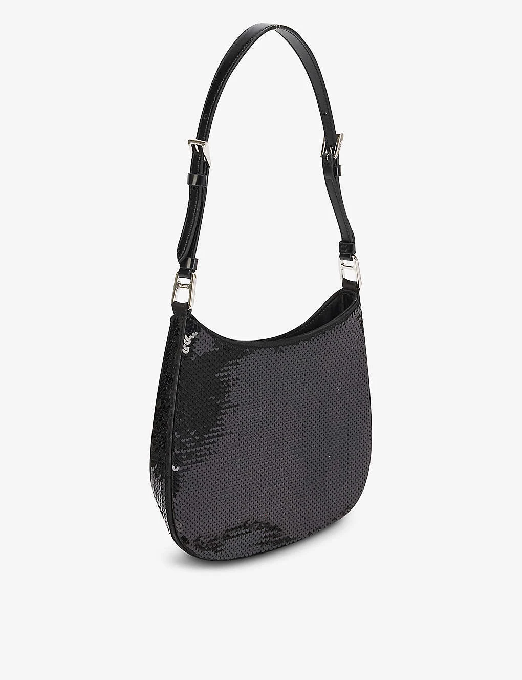 PRADA Cleo Sequin-embellished Leather Shoulder Bag For Womens Platino+nero 5 PRADA Cleo Sequin-embellished Leather Shoulder Bag For Womens Platino+nero - Image 3