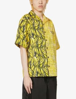 PRADA Banana-print Relaxed-fit Cotton-poplin Shirt For Mens Yellow -Deals PRADA Store unnamed file 280