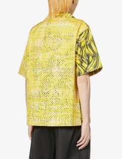 PRADA Banana-print Relaxed-fit Cotton-poplin Shirt For Mens Yellow -Deals PRADA Store unnamed file 281