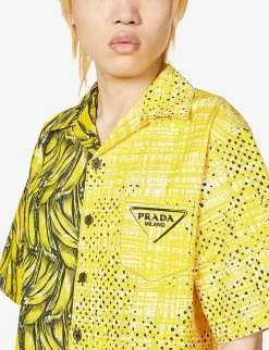 PRADA Banana-print Relaxed-fit Cotton-poplin Shirt For Mens Yellow -Deals PRADA Store unnamed file 282