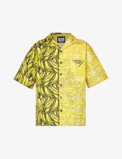 PRADA Banana-print Relaxed-fit Cotton-poplin Shirt For Mens Yellow -Deals PRADA Store unnamed file 283