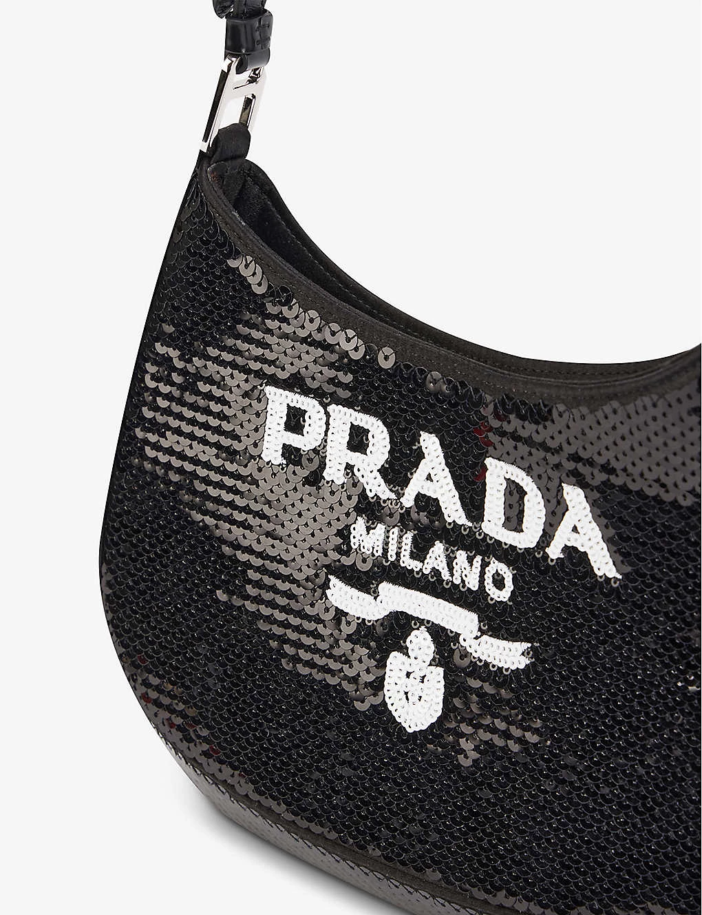 PRADA Cleo Sequin-embellished Leather Shoulder Bag For Womens Platino+nero 7 PRADA Cleo Sequin-embellished Leather Shoulder Bag For Womens Platino+nero - Image 5