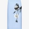 PRADA Tulip-print High-waist Cotton-poplin Midi Skirt For Womens Celeste