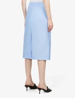 PRADA Tulip-print High-waist Cotton-poplin Midi Skirt For Womens Celeste -Deals PRADA Store unnamed file 307