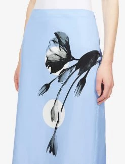PRADA Tulip-print High-waist Cotton-poplin Midi Skirt For Womens Celeste -Deals PRADA Store unnamed file 308