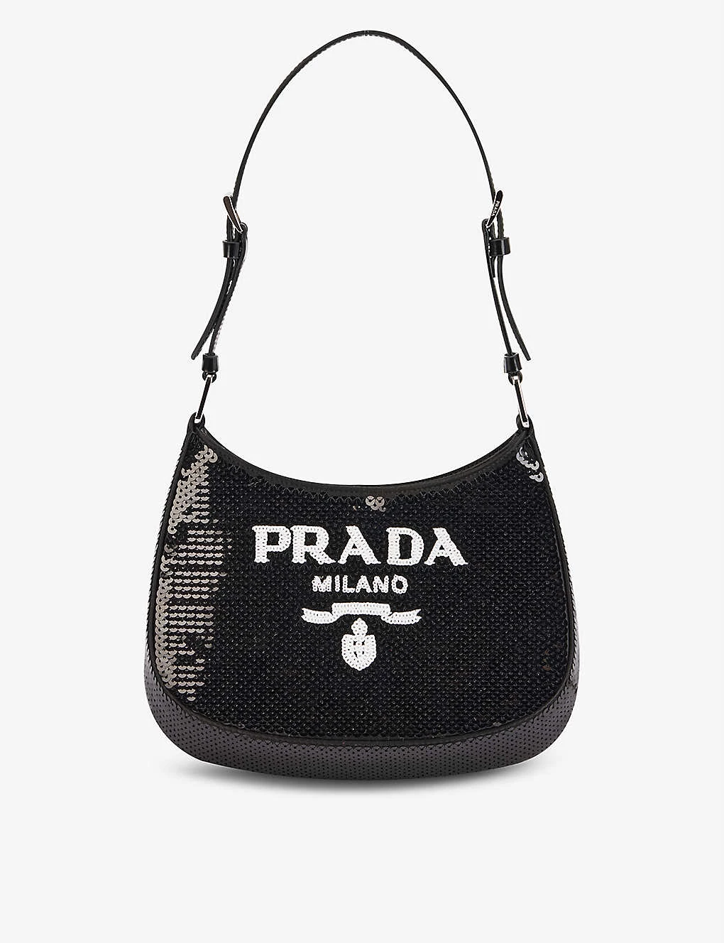 PRADA Cleo Sequin-embellished Leather Shoulder Bag For Womens Platino+nero 8 PRADA Cleo Sequin-embellished Leather Shoulder Bag For Womens Platino+nero - Image 6