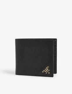 PRADA Logo-badge Leather Bifold Wallet For Mens Nero 1