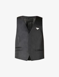 PRADA Brand-plaque Sleeveless Recycled-nylon Waistcoat For Mens Nero