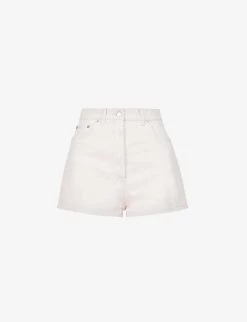PRADA Logo-plaque High-rise Denim Shorts For Womens Pink