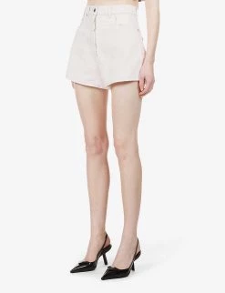 PRADA Logo-plaque High-rise Denim Shorts For Womens Pink -Deals PRADA Store unnamed file 374