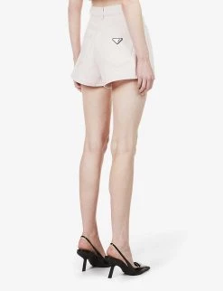 PRADA Logo-plaque High-rise Denim Shorts For Womens Pink -Deals PRADA Store unnamed file 375