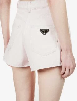 PRADA Logo-plaque High-rise Denim Shorts For Womens Pink -Deals PRADA Store unnamed file 376