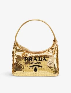 PRADA Re-Edition 2000 Re-Nylon Mini Sequinned Shoulder Bag For Womens Platino+nero