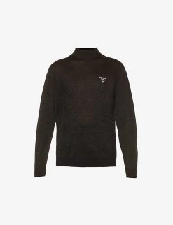 PRADA Brand-embroidered High-neck Silk-blend Jumper For Mens Nero