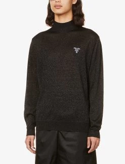 PRADA Brand-embroidered High-neck Silk-blend Jumper For Mens Nero -Deals PRADA Store unnamed file 393