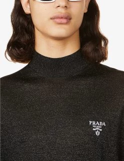 PRADA Brand-embroidered High-neck Silk-blend Jumper For Mens Nero -Deals PRADA Store unnamed file 395