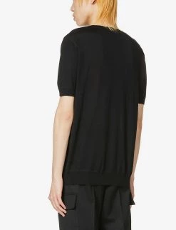 PRADA Brand-print Short-sleeved Cashmere And Wool Jumper For Mens Nero -Deals PRADA Store unnamed file 411