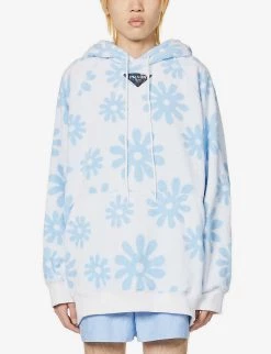 PRADA Floral-print Relaxed-fit Cotton-fleece Hoody For Mens Azzurro -Deals PRADA Store unnamed file 416