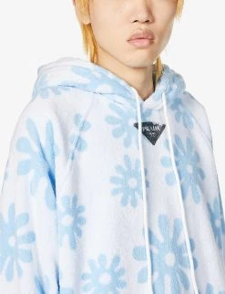 PRADA Floral-print Relaxed-fit Cotton-fleece Hoody For Mens Azzurro -Deals PRADA Store unnamed file 418