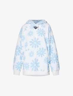 PRADA Floral-print Relaxed-fit Cotton-fleece Hoody For Mens Azzurro -Deals PRADA Store unnamed file 420