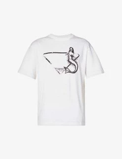 PRADA Symbol Graphic-print Cotton-jersey T-shirt For Mens Bianco