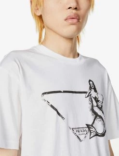 PRADA Symbol Graphic-print Cotton-jersey T-shirt For Mens Bianco -Deals PRADA Store unnamed file 425