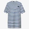 PRADA Striped Logo-plaque Denim Mini Shirt Dress For Womens Bleu
