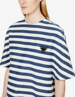 PRADA Striped Logo-plaque Denim Mini Shirt Dress For Womens Bleu 12 PRADA Striped Logo-plaque Denim Mini Shirt Dress For Womens Bleu -Deals PRADA Store unnamed file 454