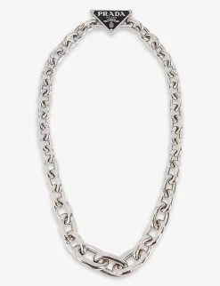 PRADA Symbol Sterling-silver And Enamel Pendant Necklace For Womens Argento